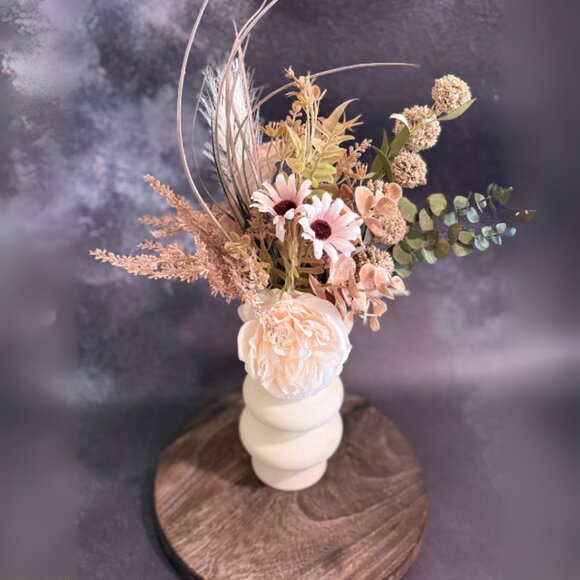 Boho Faux & Dried Floral Arrangement with Peony – Handmade Home Décor - Picture 10 of 12